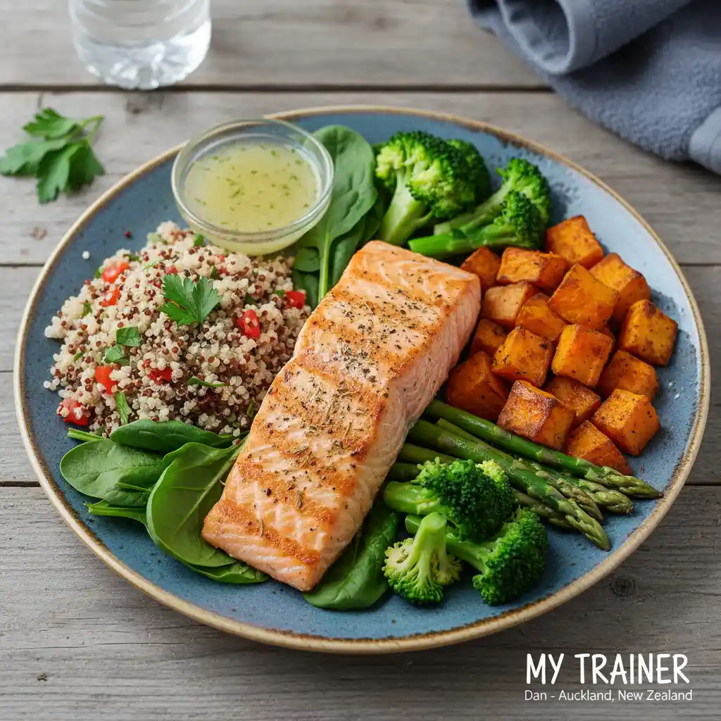 Nutrition Tips for Home Fitness - A plate of healthy,