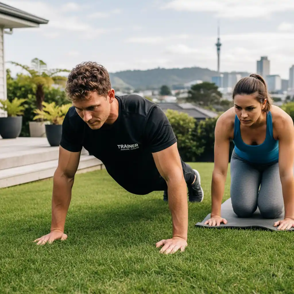 Personal trainer demonstrating exercise technique