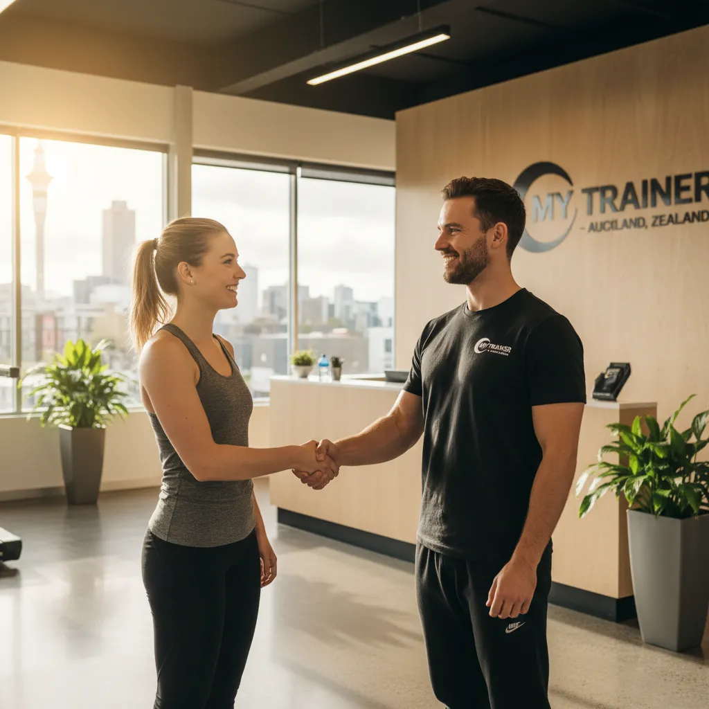 Personal trainer shaking hands with client