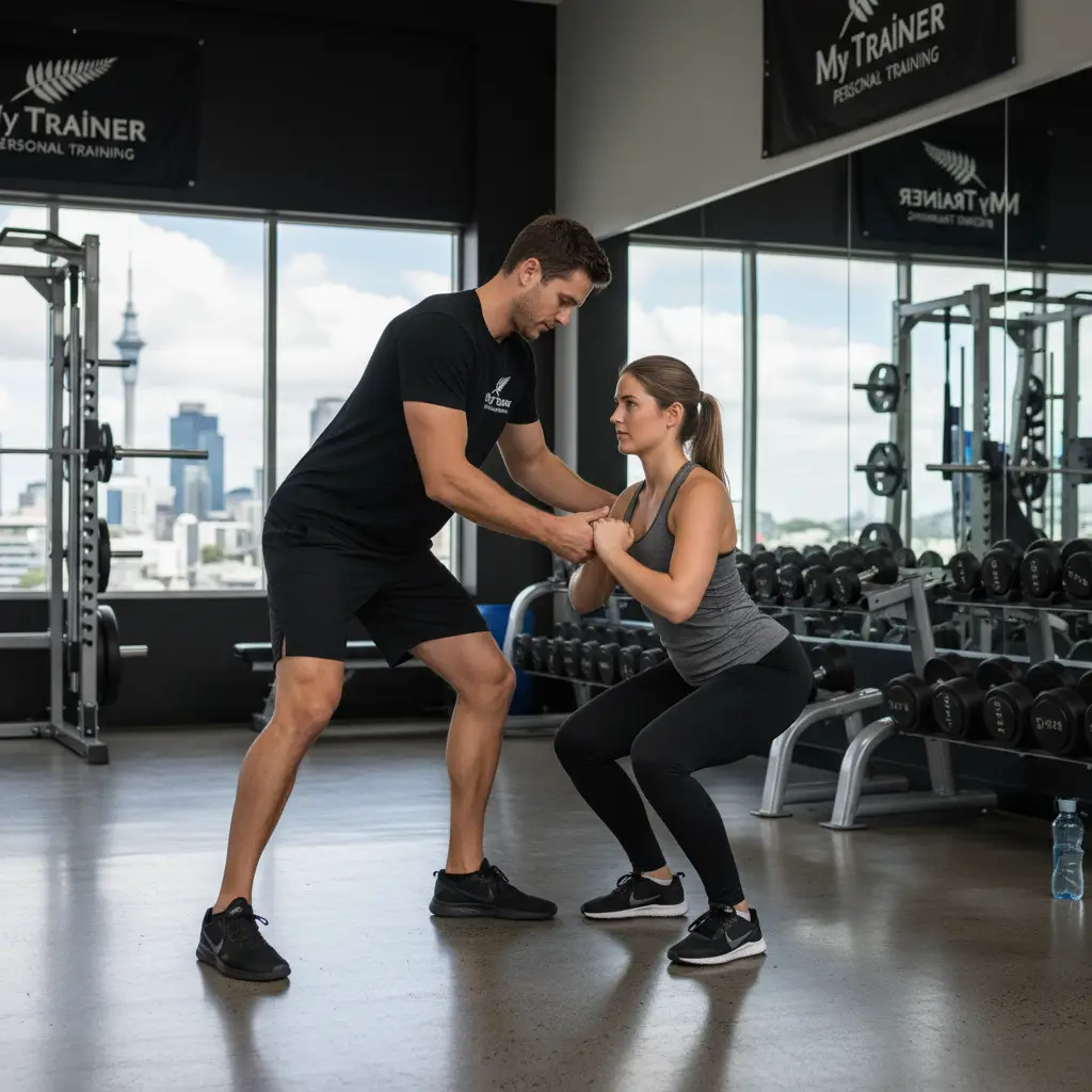 Trainer demonstrating proper exercise form
