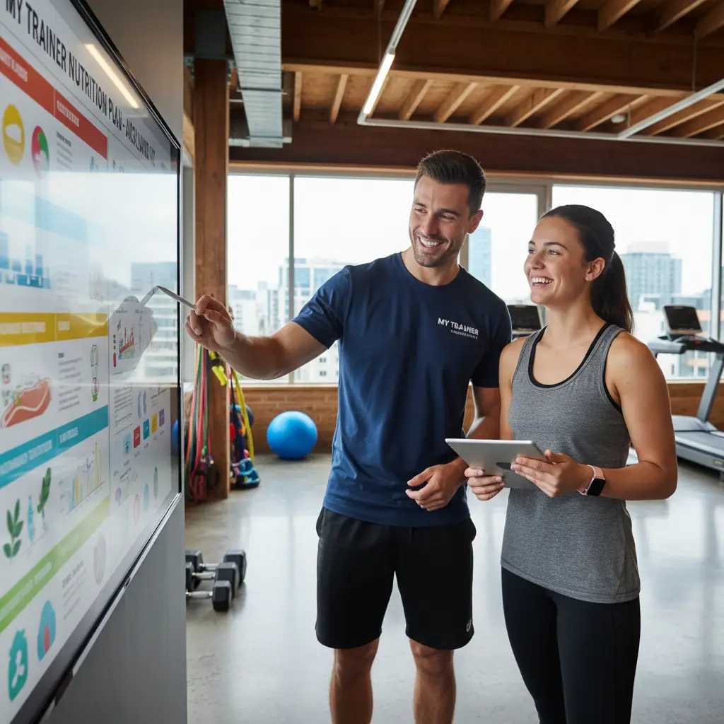 Personal trainer explaining nutrition chart