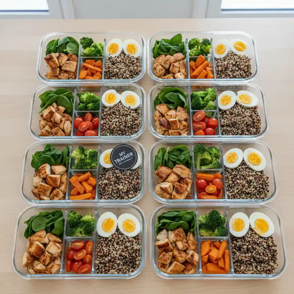 Prepared healthy meals in containers