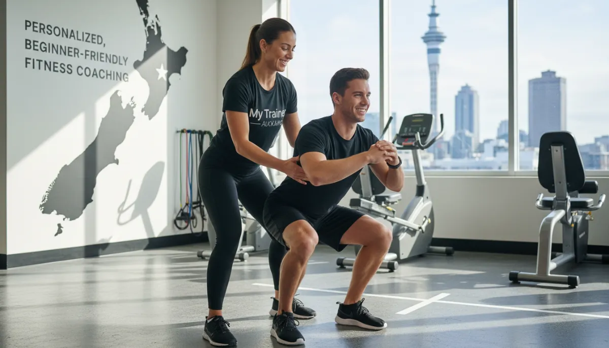 Personal trainer guiding a beginner in Auckland