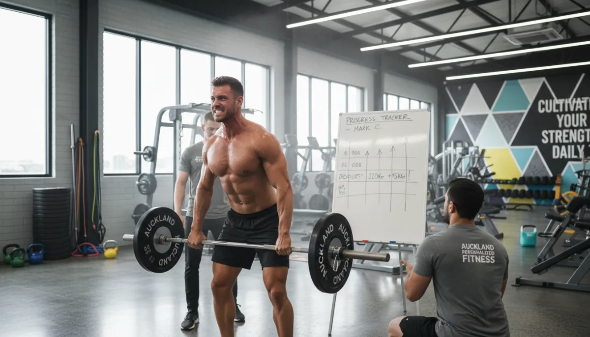 Athlete performing a lift, focused and strong, showcasing progress and dedication.