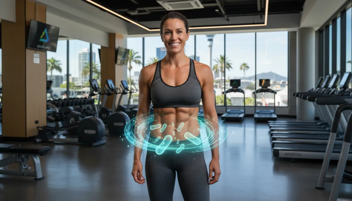 Person with glowing energy, representing the strong gut health fitness connection