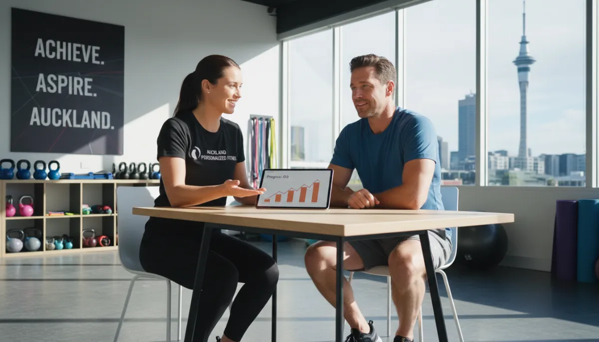 Personal trainer consulting with client