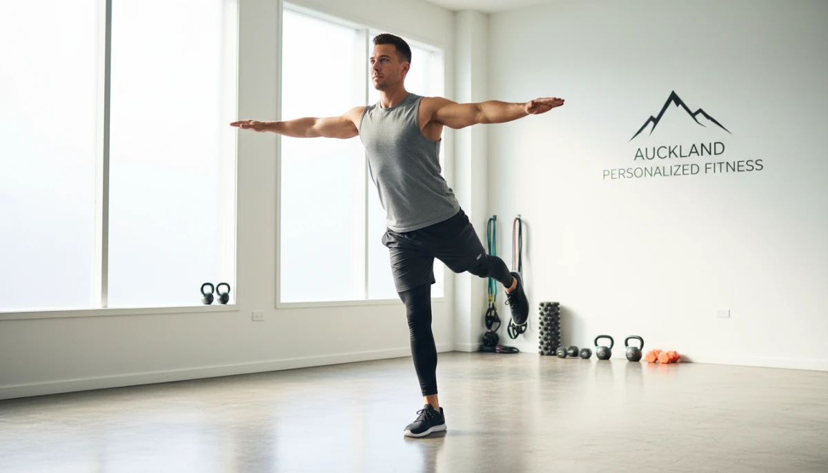 Person balancing on one leg for injury prevention