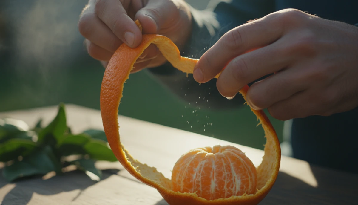 Mindful Eating & Stress Management - A person slowly peel