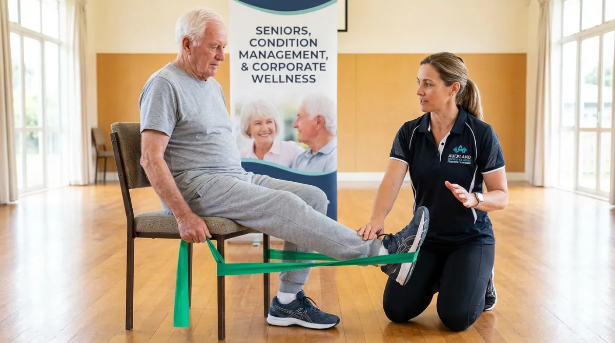 Safe senior exercise with personal trainer in Auckland