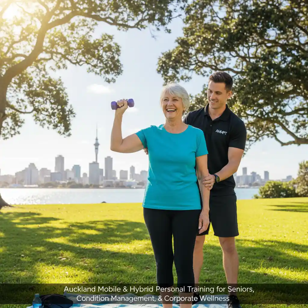 Senior woman doing strength training in Auckland park