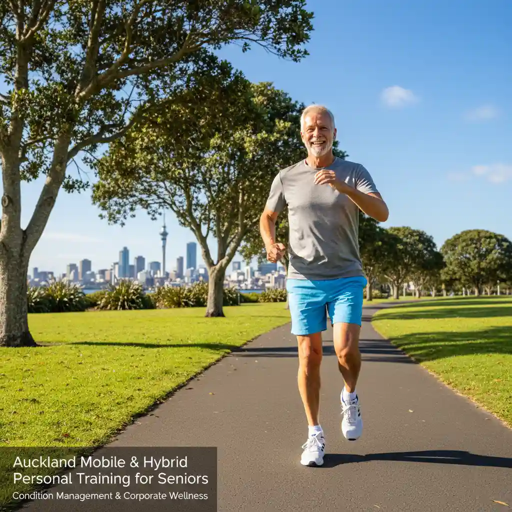 Active senior man performing side stepping exercise in Auckland