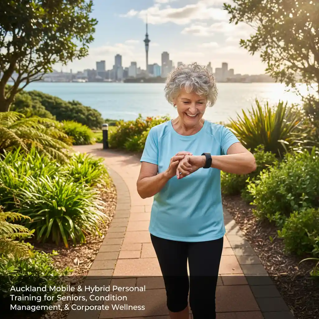 Woman monitoring heart rate during exercise in Auckland