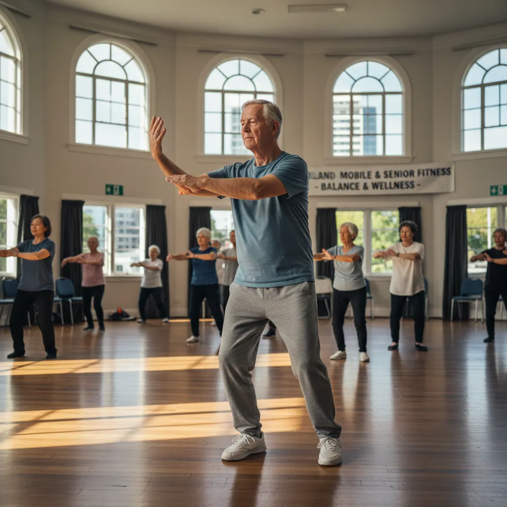 Senior man practicing Tai Chi for balance and coordination NZ