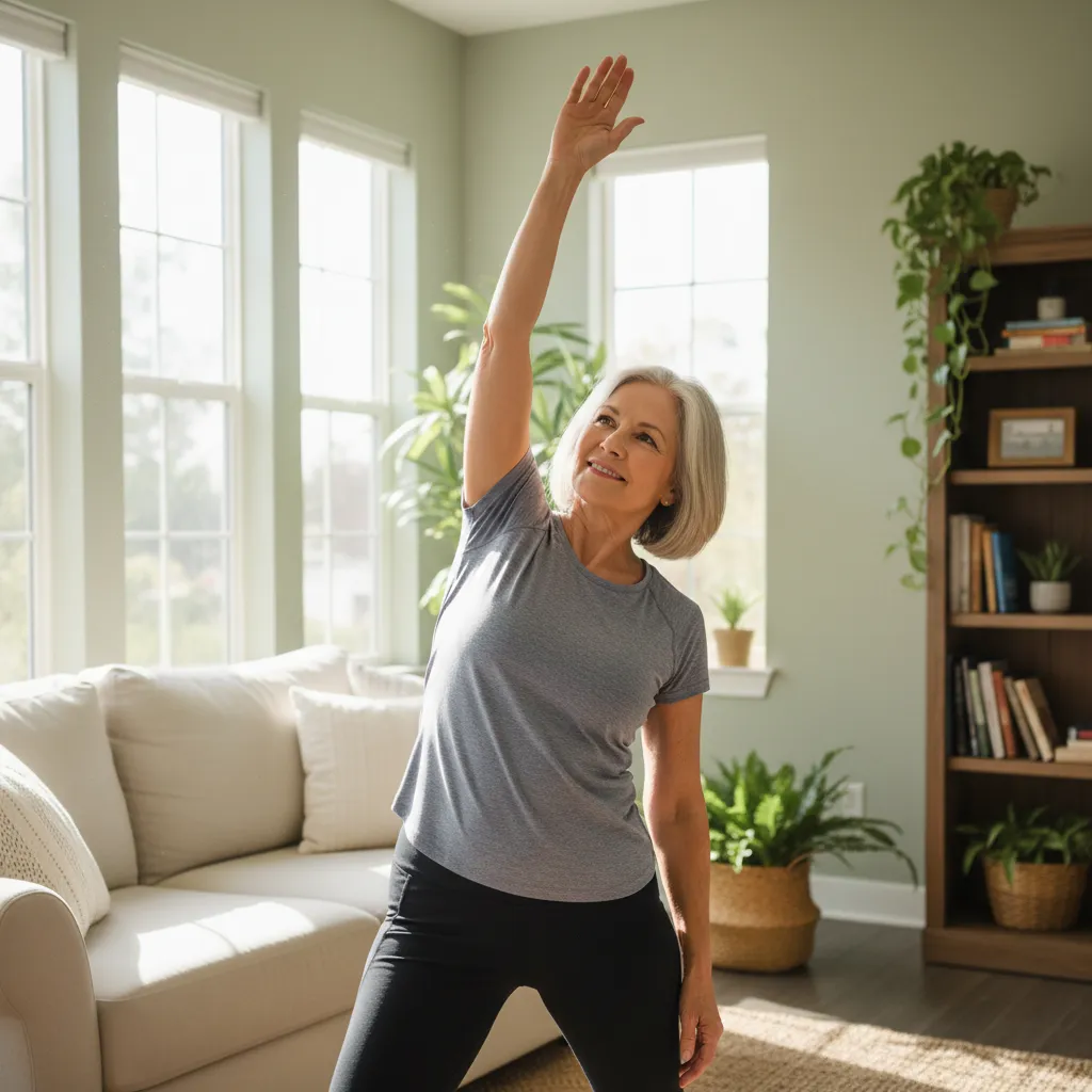 Senior woman stretching for improved flexibility and reduced pain in Auckland