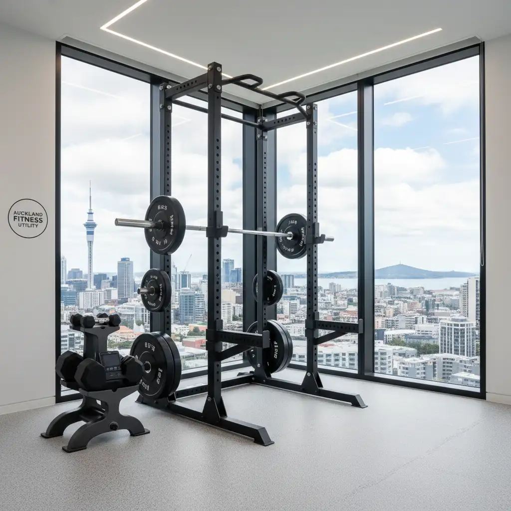Modern home gym setup with power rack and weights for Auckland homes