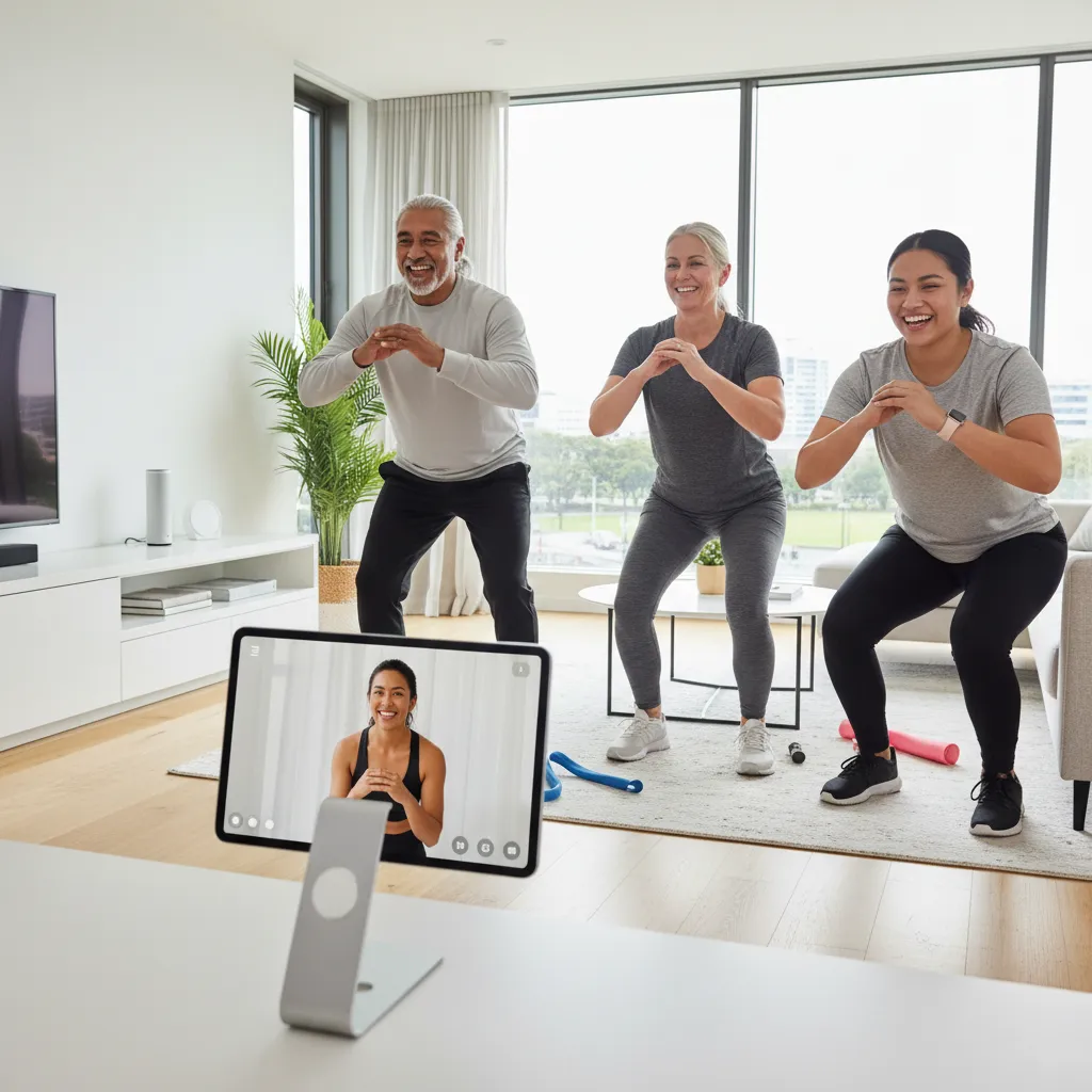 New Zealanders accessing full body workout plan NZ videos on a tablet