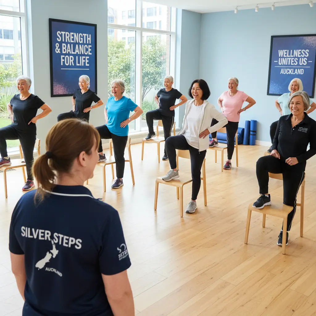 Group balance exercises for seniors in Auckland