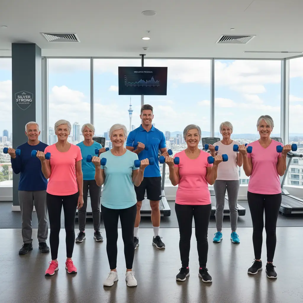 Seniors in Auckland engaging in strength training with a personal trainer