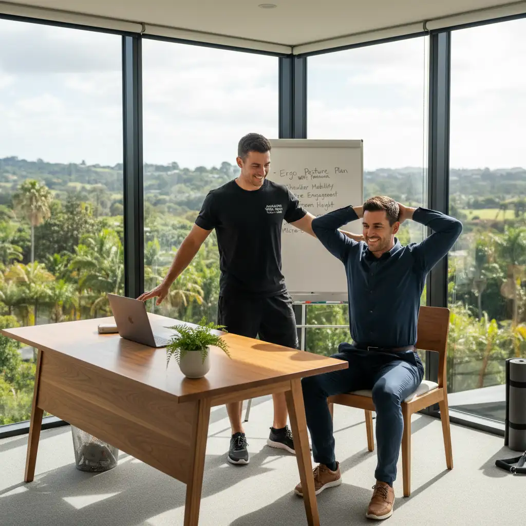 Mobile personal trainer Remuera helping professional with posture