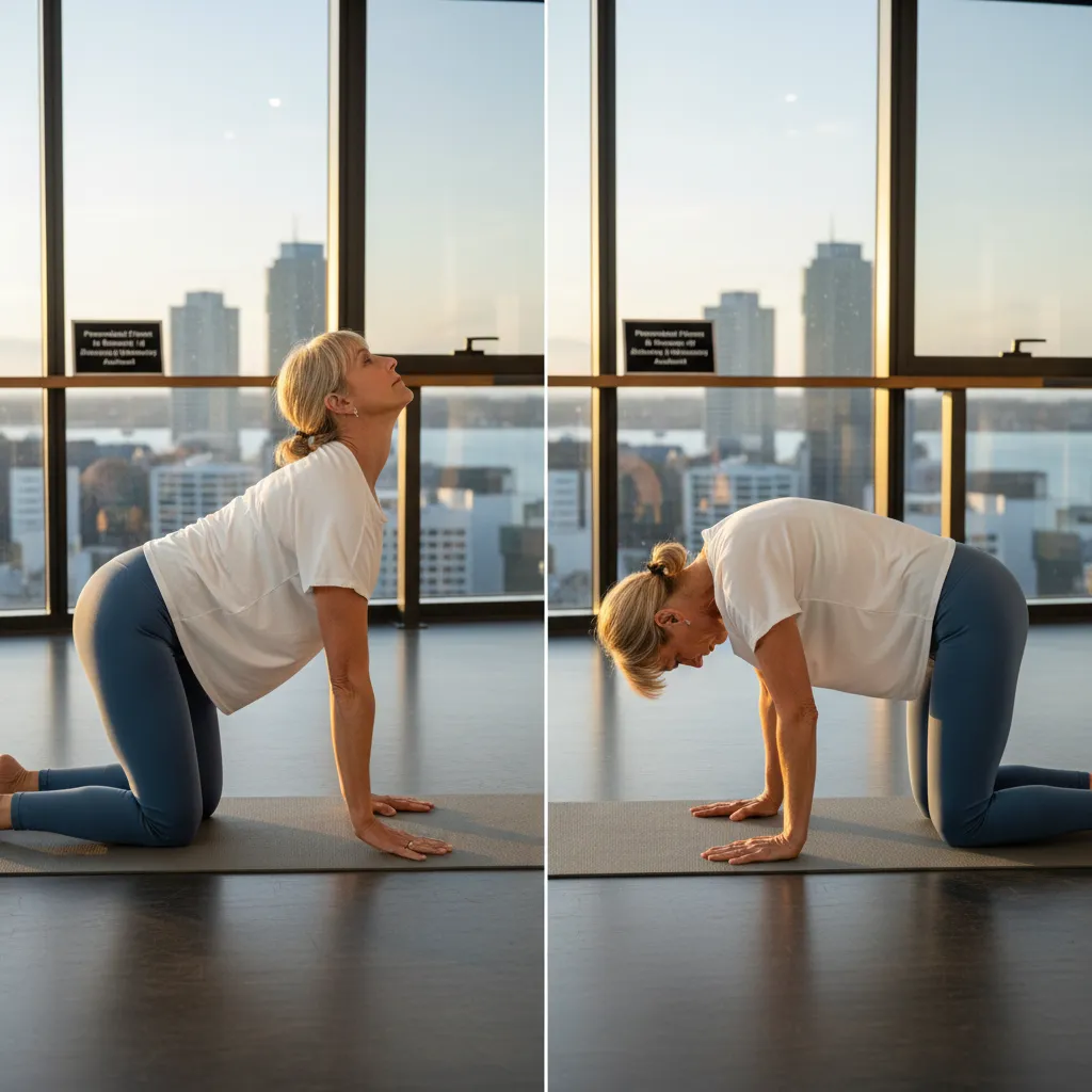 Person demonstrating the Cat-Cow stretch for back flexibility