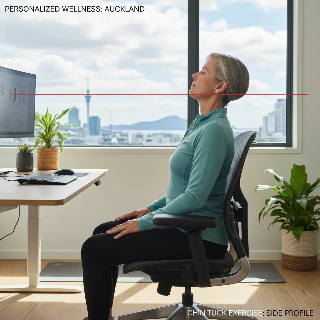 Person doing chin tucks for neck posture