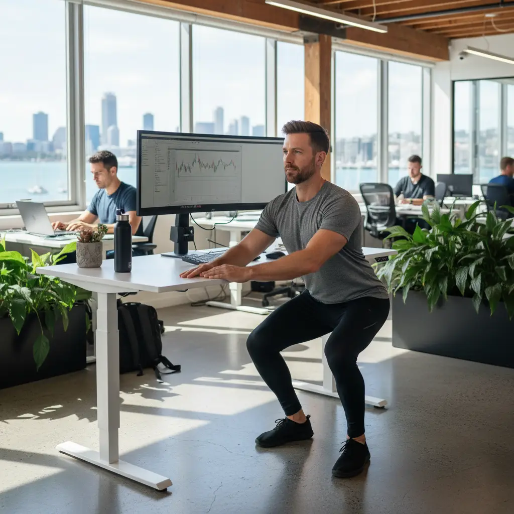 Mobile professional doing 15 minute standing office workout