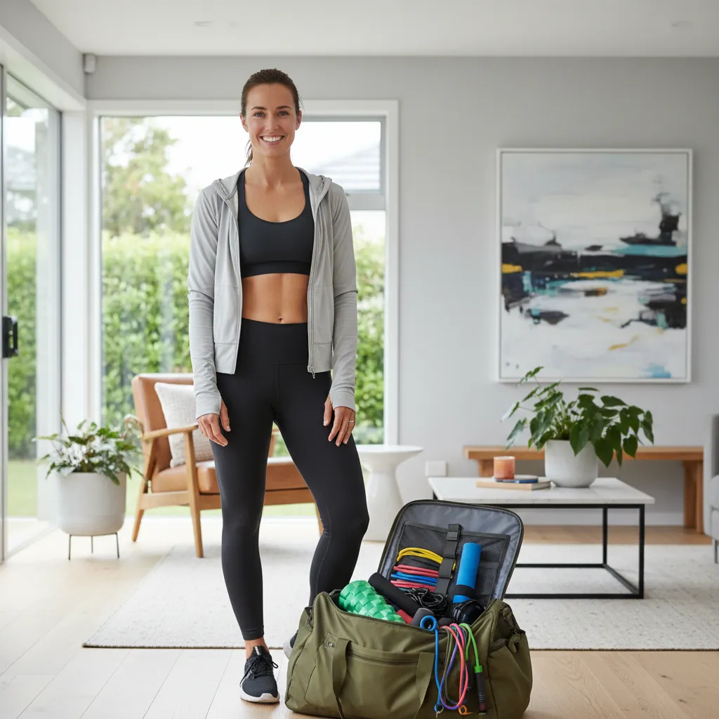 Mobile personal trainer with equipment ready for home session in Remuera