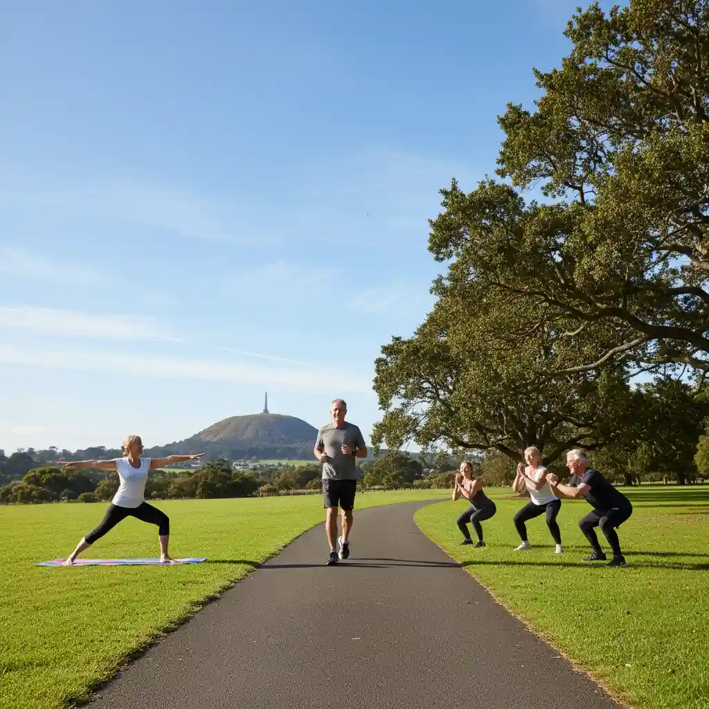 Various outdoor fitness activities in Cornwall Park Auckland