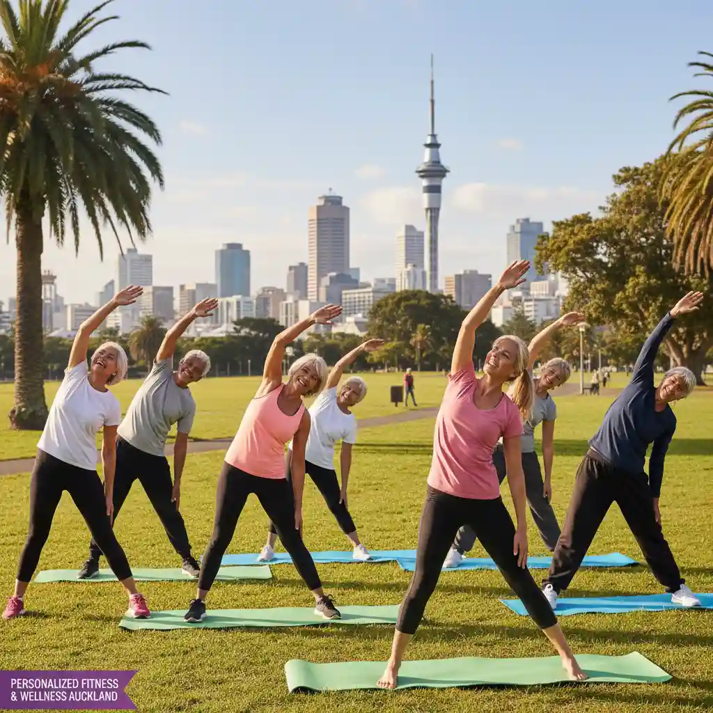 Seniors enjoying outdoor group exercise in Ponsonby