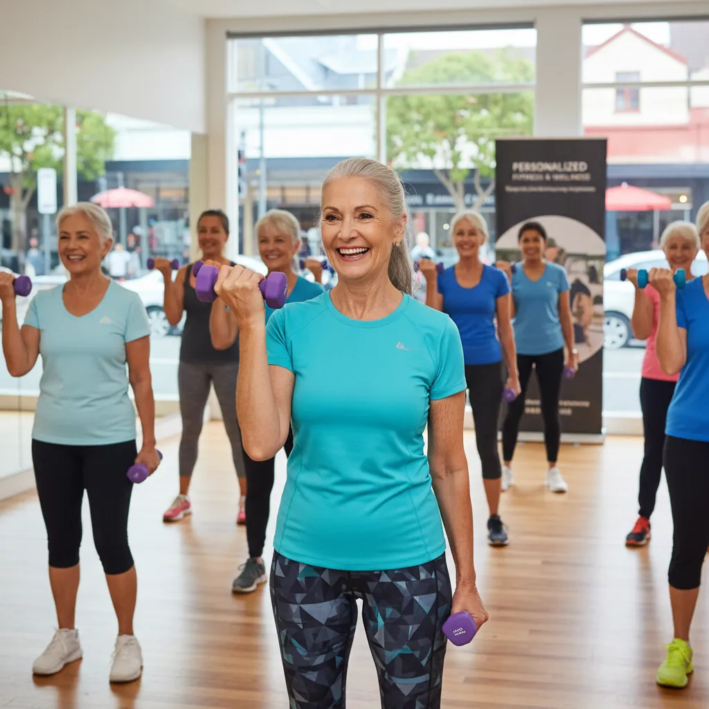 Ponsonby senior woman demonstrating strength in class