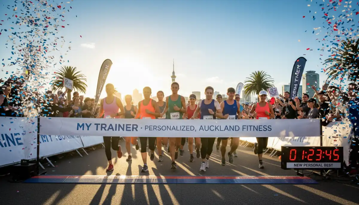 Runners finishing a race in Auckland
