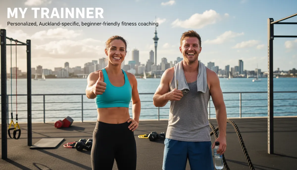 Happy client with personal trainer after workout in Auckland