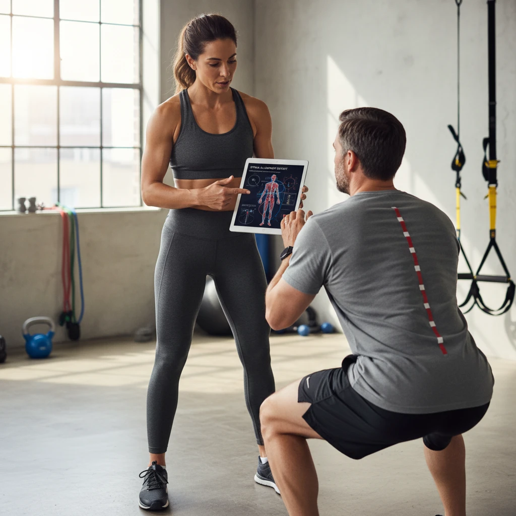 Medically informed personal trainer conducting a biomechanical assessment in Auckland