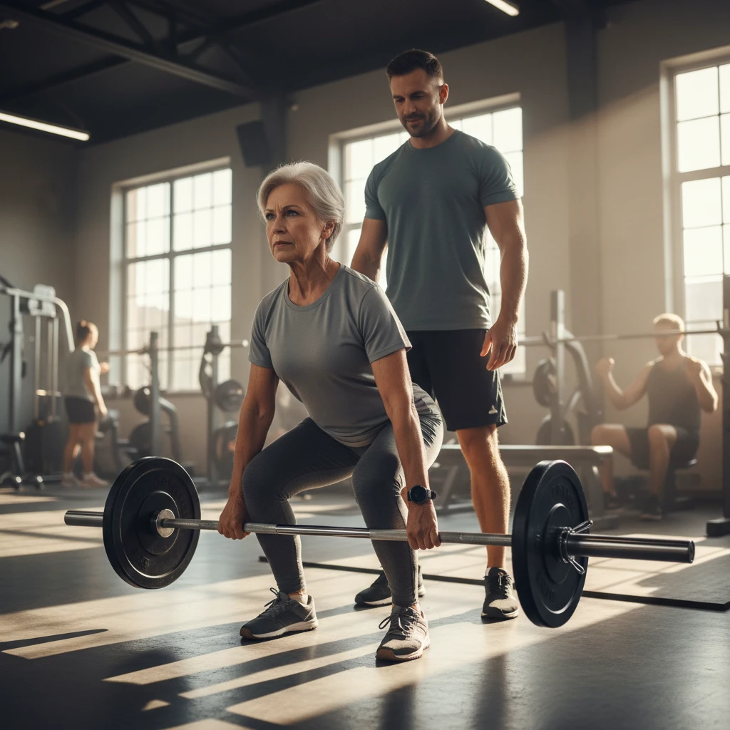 Senior woman performing a deadlift to build bone density