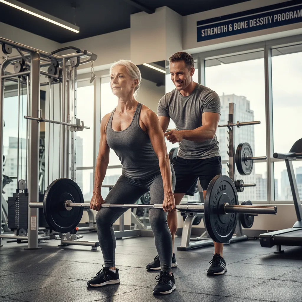 Woman performing strength training for bone density