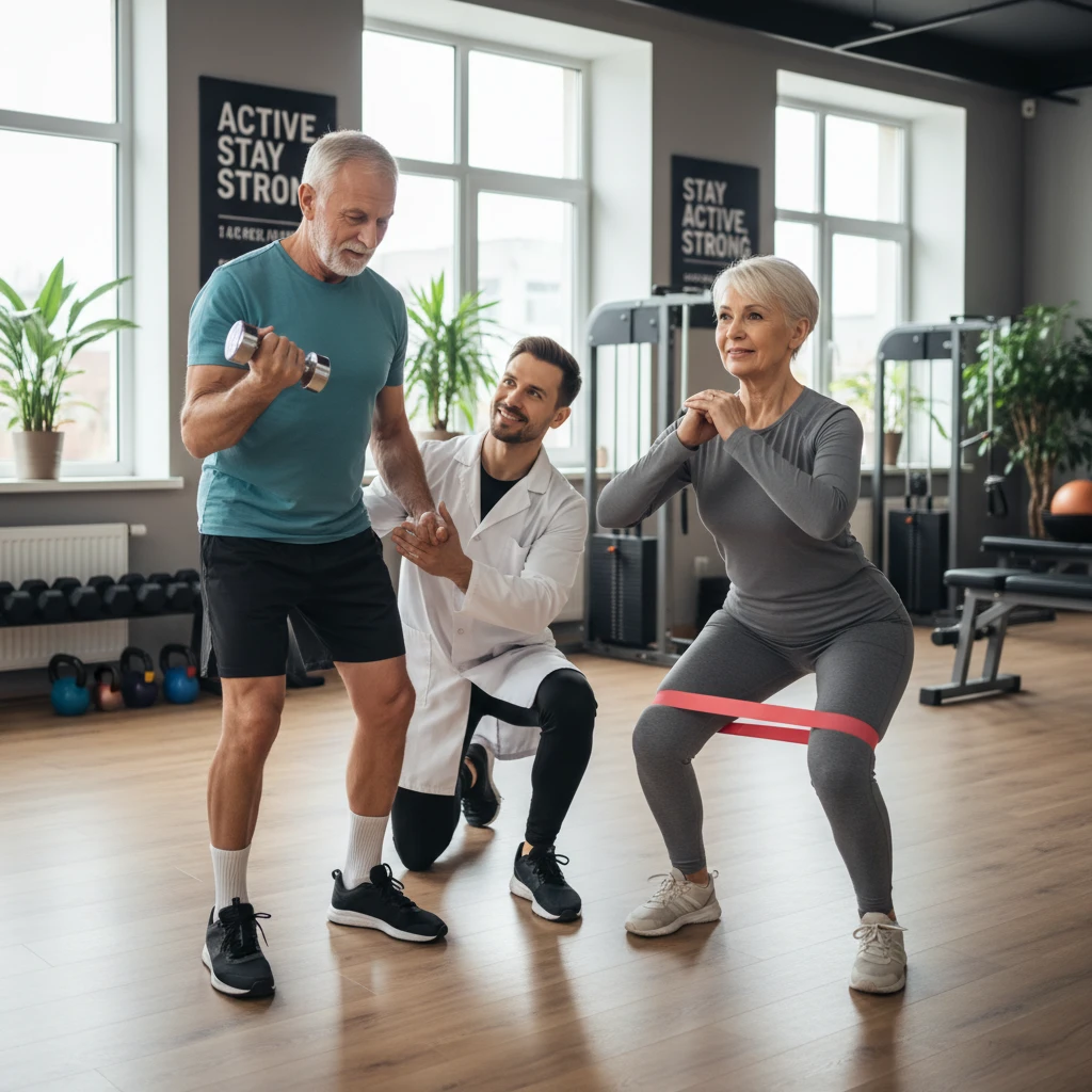 Senior couple engaging in medically informed strength training