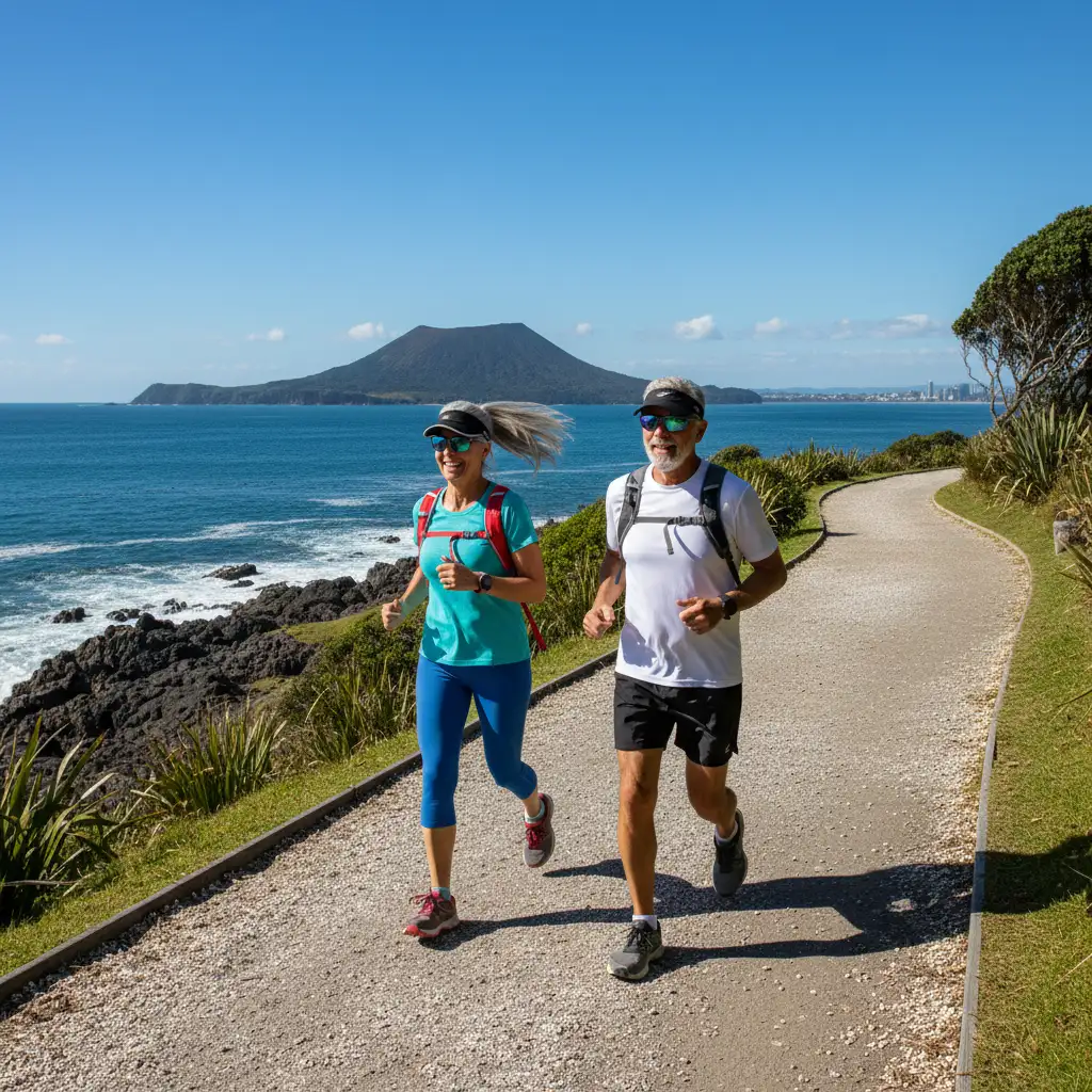 Senior couple utilizing their Green Prescription by walking in Auckland
