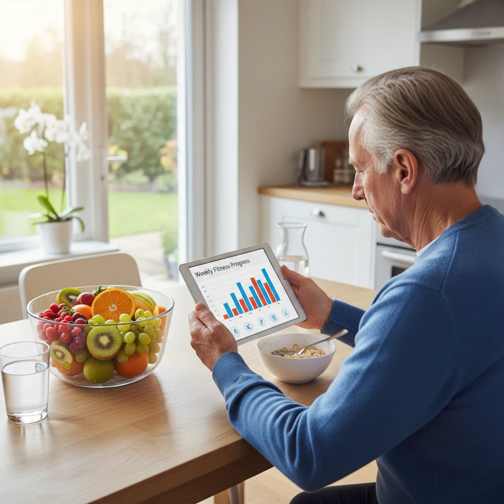 Senior reviewing health goals on a tablet